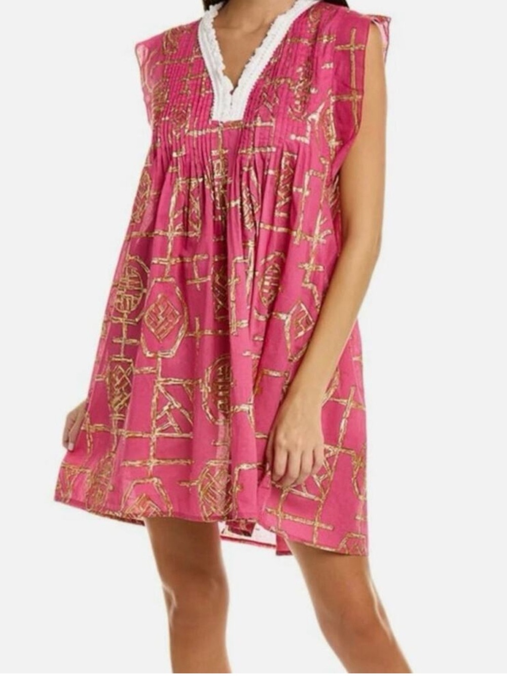 Jude Connally Fuchsia Dress with Metallic Gold Print